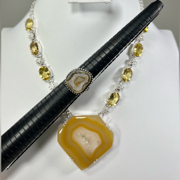 Solar Agate Citrine 925 Large Gemstone Necklace & Bracelet - Picture 3 of 11